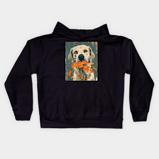 Golden Retriever  Flowers Photo Art Design For Dog Onwer Kids Hoodie